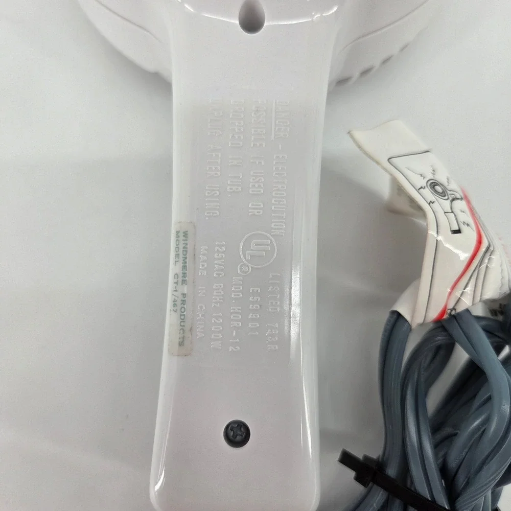 Windmere Curly Top Hair Dryer Diffuser White Vintage Model CT-1/467 1200W 125V